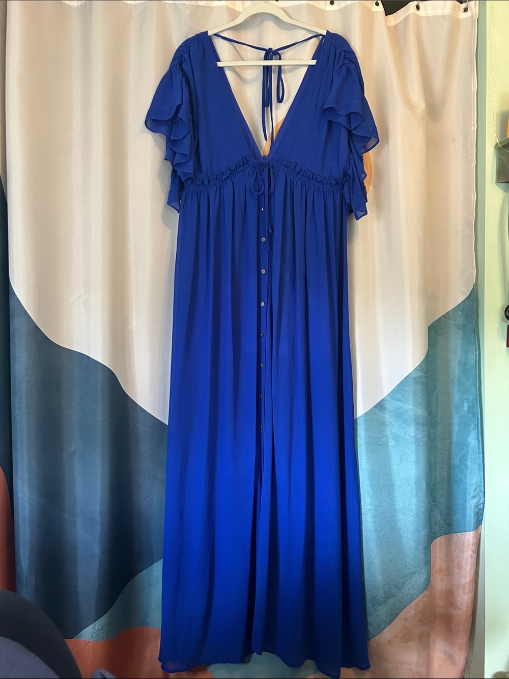 She and Sky Royal Blue Maxi Dress with Ruffle Sleeves